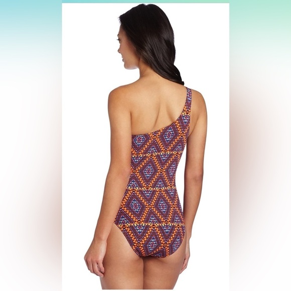 ECHO NWT swimsuit one piece one shoulder size 8 medium geometric print orange - Picture 2 of 7
